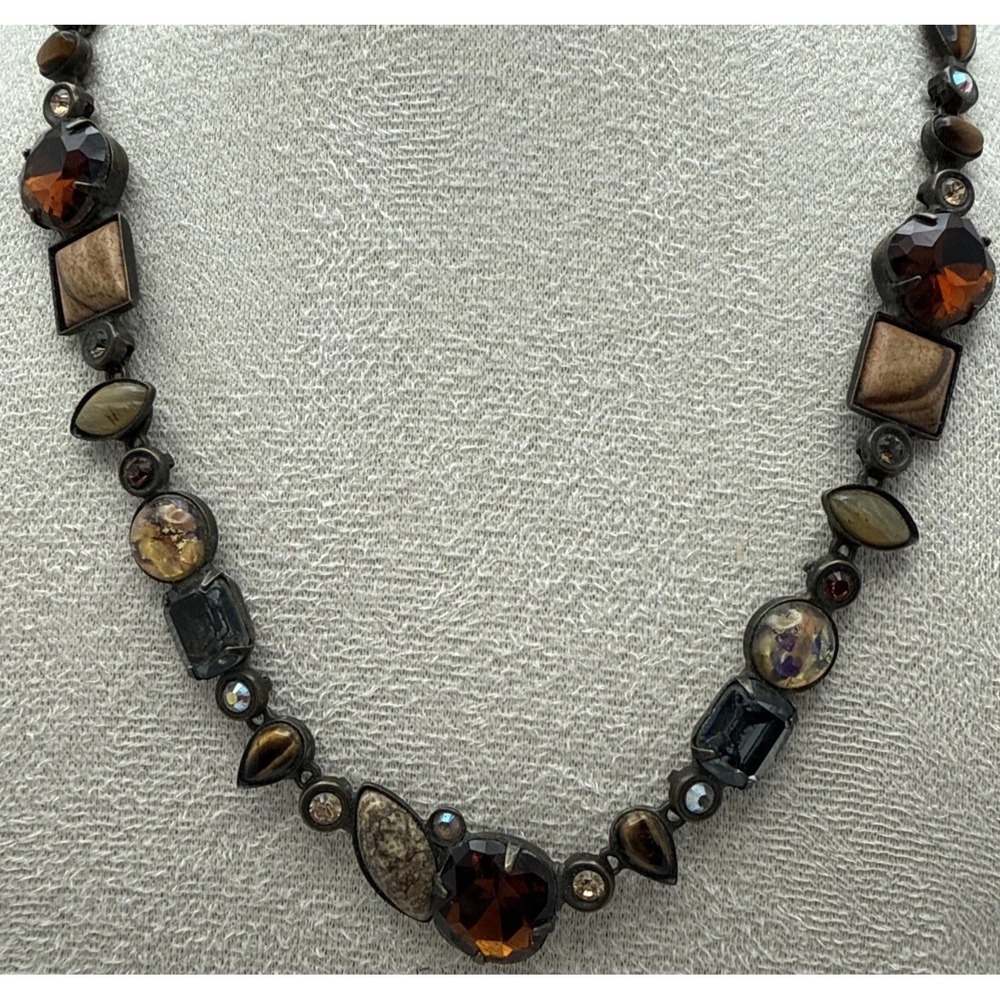 Sorrelli Vintage Necklace 16-18" Amber, Tiger's Eye, Crystals, Agate Earthtones